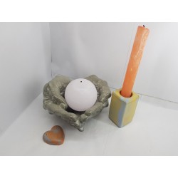 Candlestick, Original handmade concrete candlestick "Hands", gray with stones