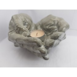 Candlestick, Original handmade concrete candlestick "Hands", gray with stones