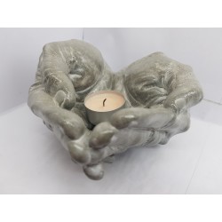 Candlestick, Original handmade concrete candlestick "Hands", gray with stones