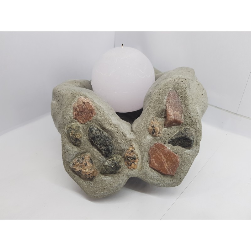 Candlestick, Original handmade concrete candlestick "Hands", gray with stones