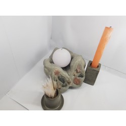 Candlestick, Original handmade concrete candlestick "Hands", gray with stones