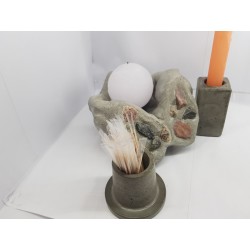 Candlestick, Original handmade concrete candlestick "Hands", gray with stones