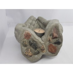 Candlestick, Original handmade concrete candlestick "Hands", gray with stones