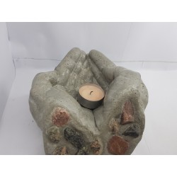 Candlestick, Original handmade concrete candlestick "Hands", gray with stones