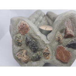 Candlestick, Original handmade concrete candlestick "Hands", gray with stones