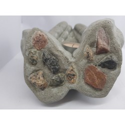 Candlestick, Original handmade concrete candlestick "Hands", gray with stones