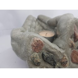 Candlestick, Original handmade concrete candlestick "Hands", gray with stones