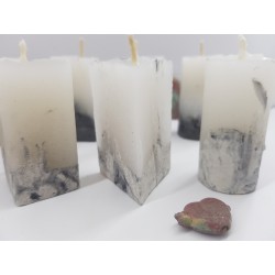 Litle rectangular handmade candle made of concrete, white with black