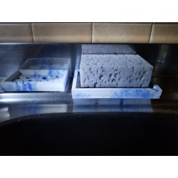 Sponge holder, handmade sponge holder made of concrete, white with blue