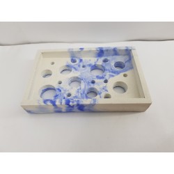 Sponge holder, handmade sponge holder made of concrete, white with blue