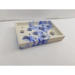 Sponge holder, handmade sponge holder made of concrete, white with blue