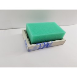 Sponge holder, handmade sponge holder made of concrete, white with blue