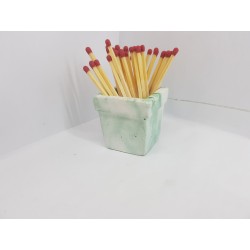 Beautiful handmade concrete match holder, white and green