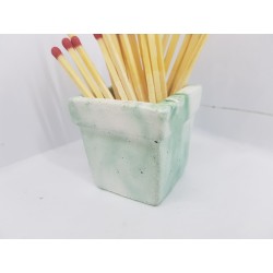 Beautiful handmade concrete match holder, white and green