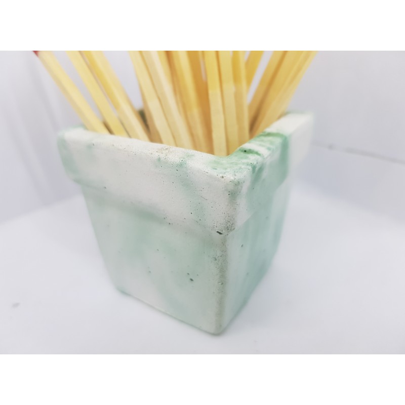 Beautiful handmade concrete match holder, white and green