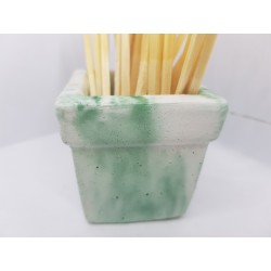 Beautiful handmade concrete match holder, white and green