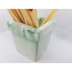 Beautiful handmade concrete match holder, white and green