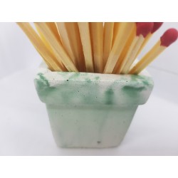 Beautiful handmade concrete match holder, white and green