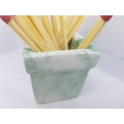 Beautiful handmade concrete match holder, white and green