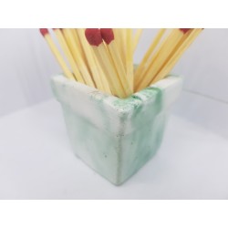 Beautiful handmade concrete match holder, white and green