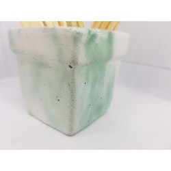 Beautiful handmade concrete match holder, white and green